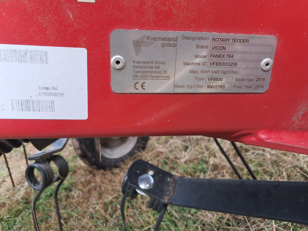 Vicon 764 Fanex 6 rotor tedder. VF6930